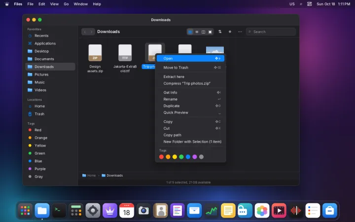 Archive options in Files