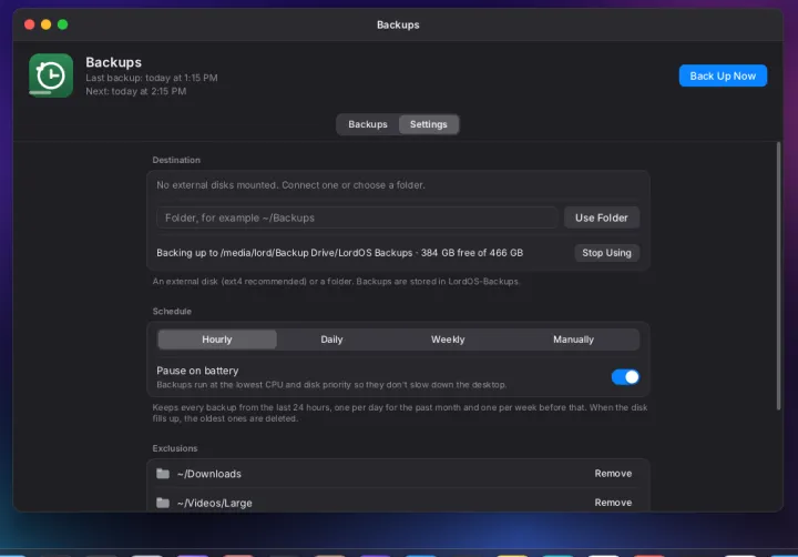Backup settings