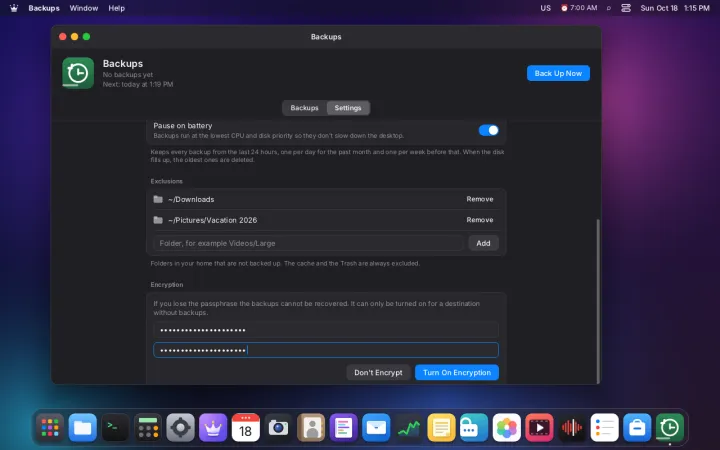 Encrypted backup setup