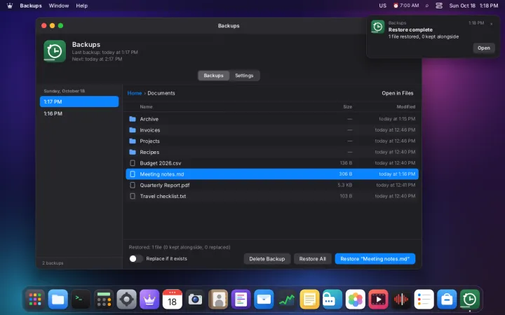 Files restored from backup