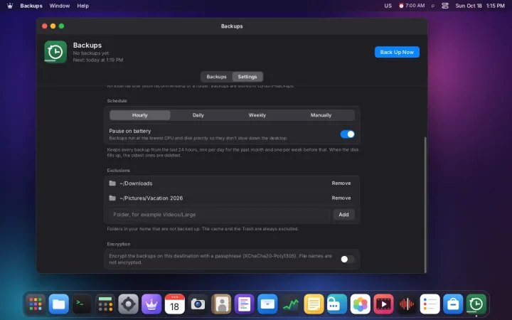 Backup settings