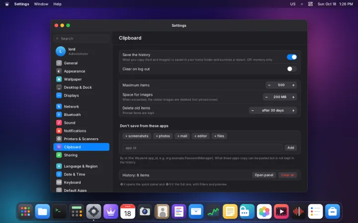 Clipboard settings