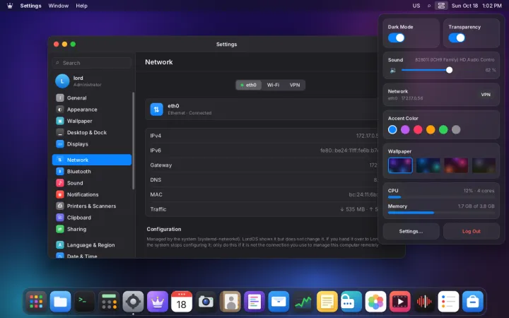 Network in the control center