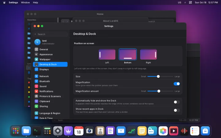 Desktop and Dock settings