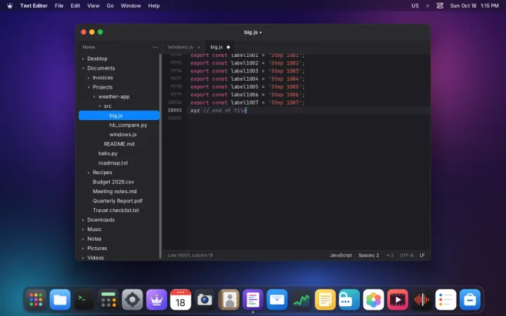 Editor with a 10,000-line file
