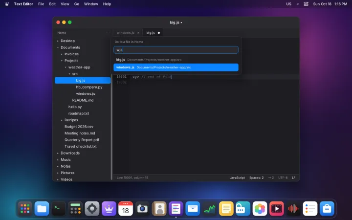 Go to file in the editor