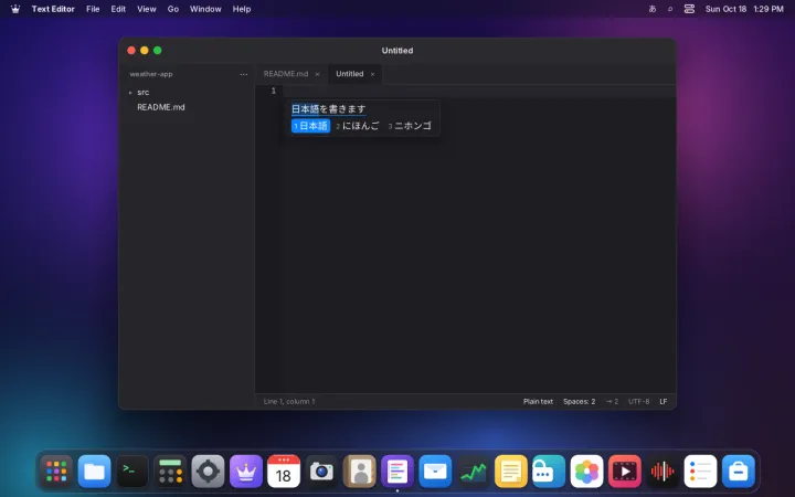 Japanese text in the editor