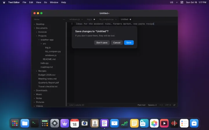 Save changes prompt