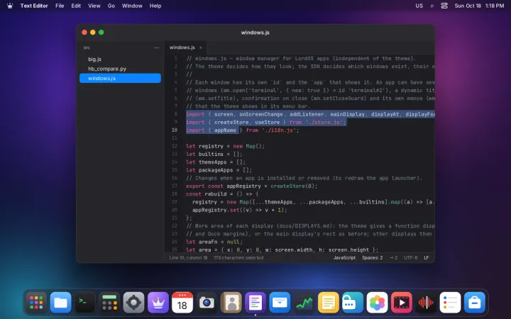 Text selection in the editor