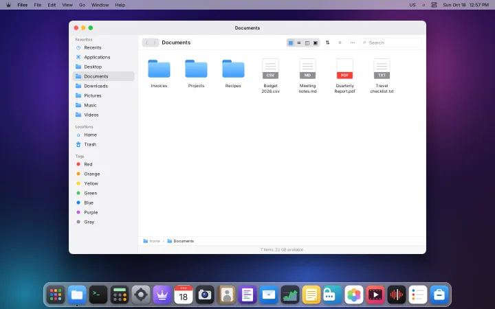 Files in the Documents folder