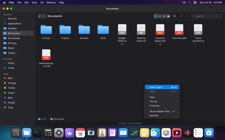 Folder background menu