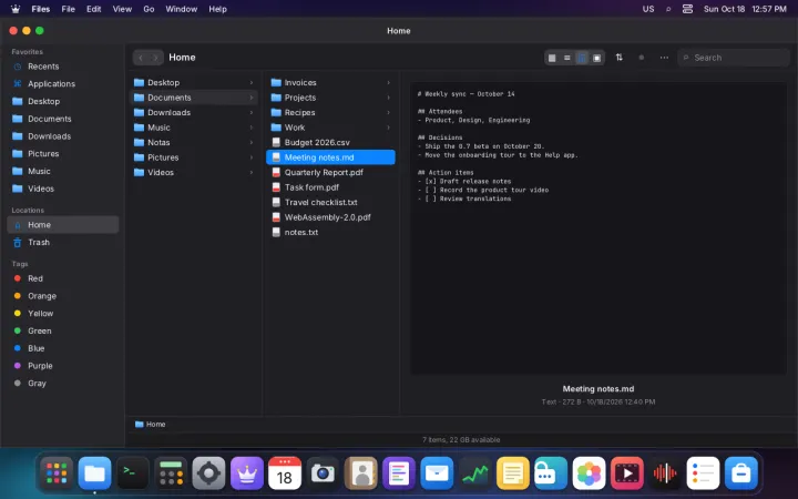 Files in column view