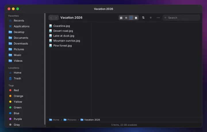 Files in column view