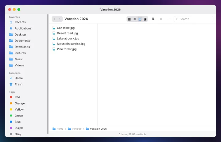Files in column view