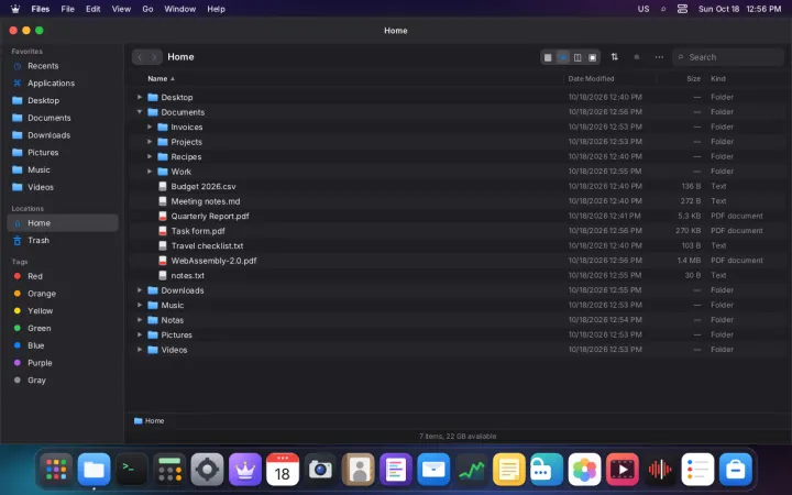 Files in list view