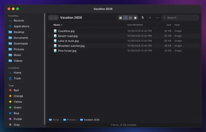 Files in list view