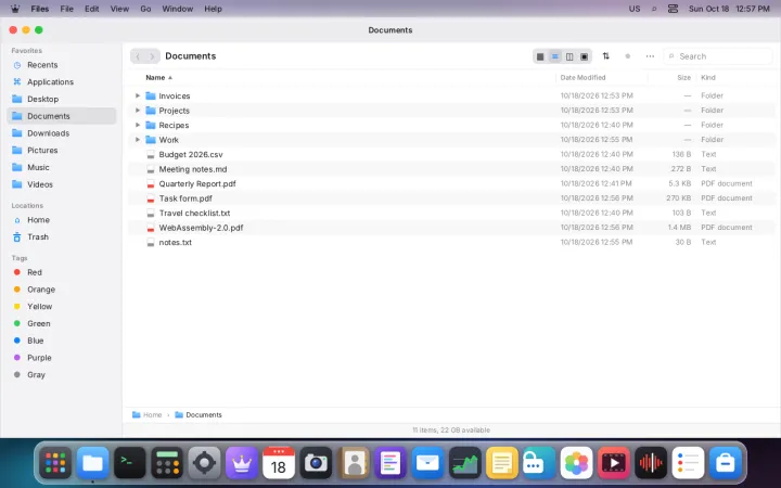 Files in list view