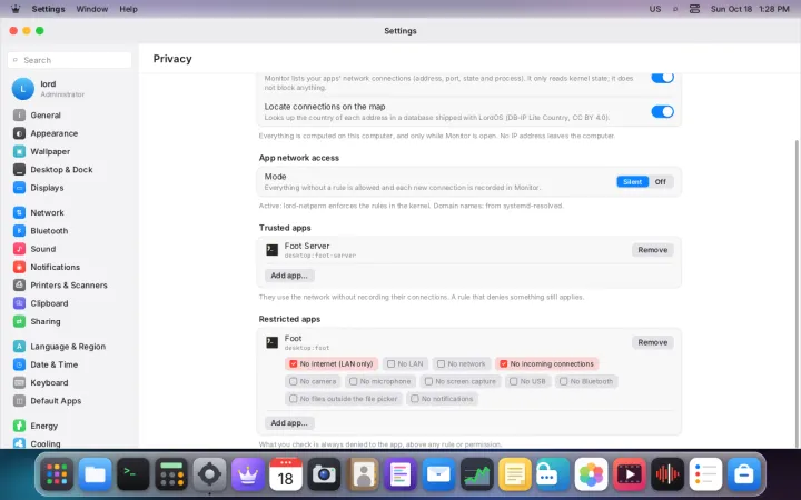 Per-app firewall settings