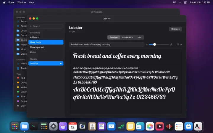Installed fonts