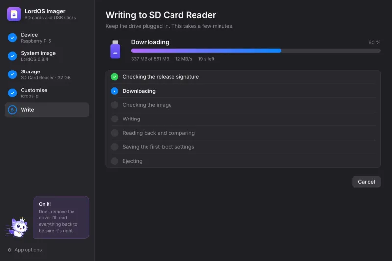Downloading, with speed and time left