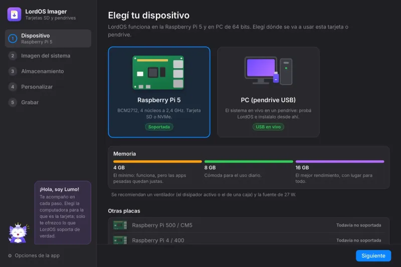 LordOS Imager: elegí tu dispositivo