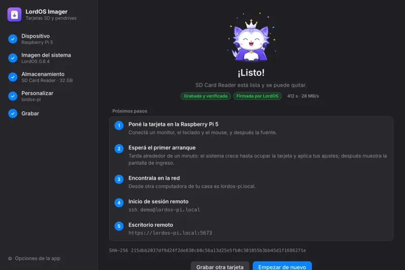 Listo: grabada, verificada y expulsada, con los próximos pasos