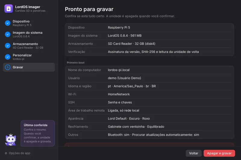 O resumo antes de gravar