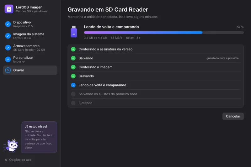 Lendo o cartão de volta e comparando