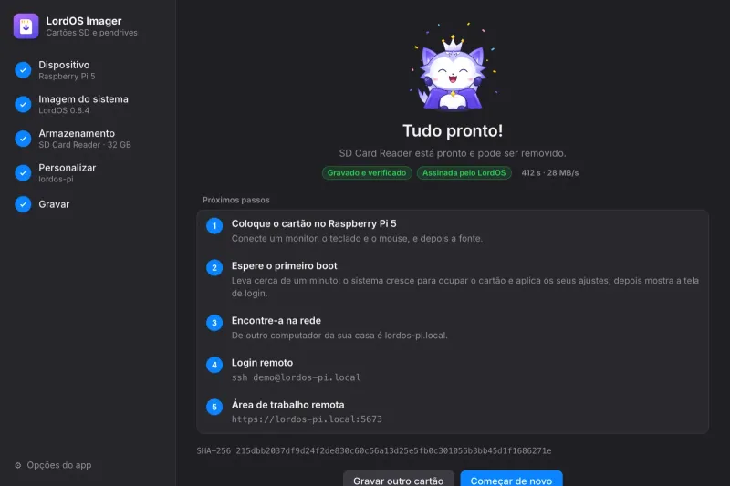 Pronto: gravado, conferido e ejetado, com os próximos passos