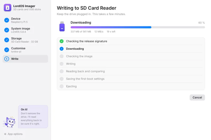 Downloading, with speed and time left