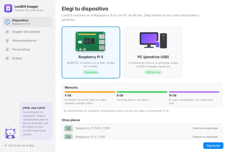 LordOS Imager: elegí tu dispositivo