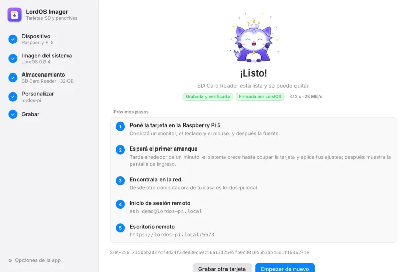 Listo: grabada, verificada y expulsada, con los próximos pasos