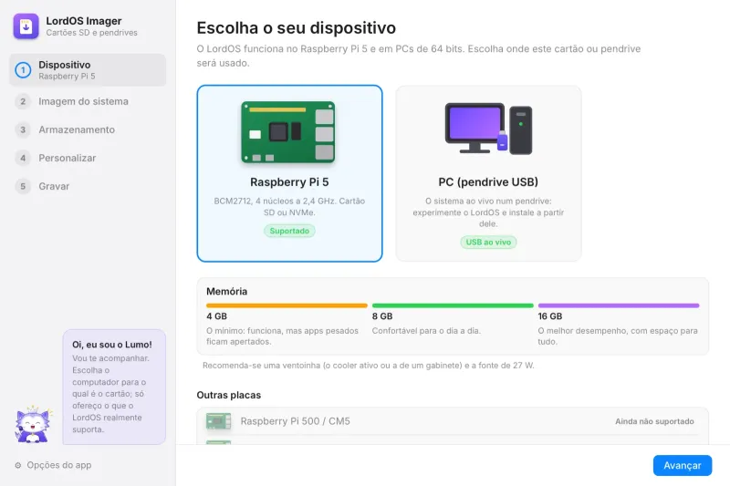LordOS Imager: escolha o seu dispositivo