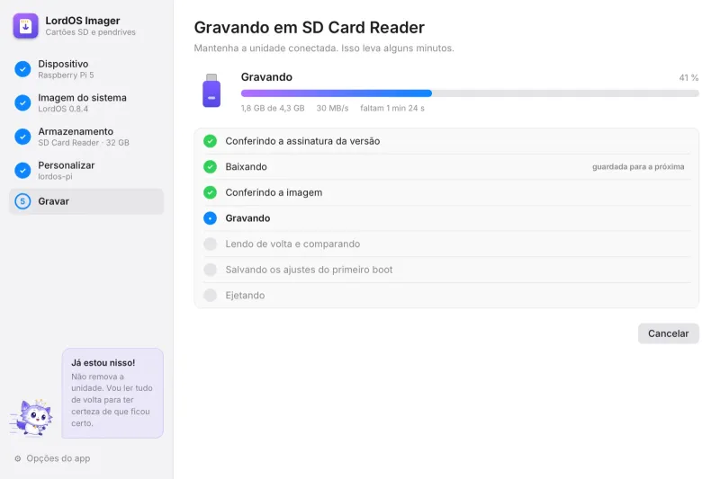 Gravando o cartão