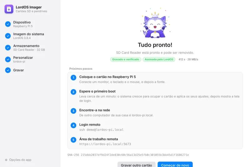 Pronto: gravado, conferido e ejetado, com os próximos passos
