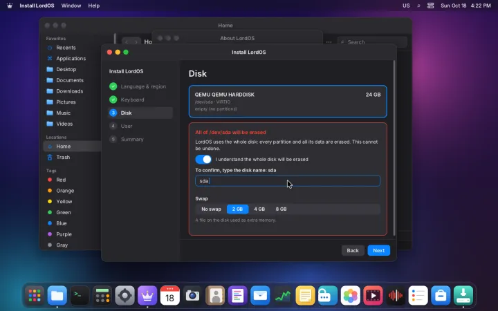 Installer: choosing the disk