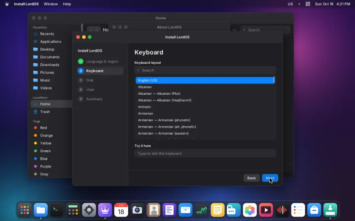 Installer: keyboard layout