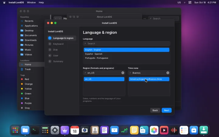 Installer: language and region