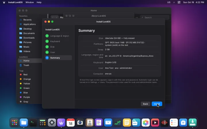Installer summary before installing