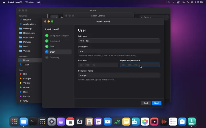 Installer: creating the user
