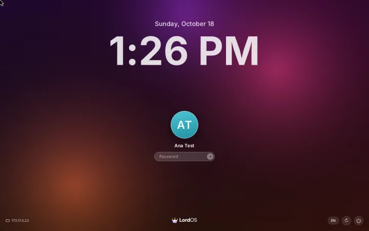Installed system login screen