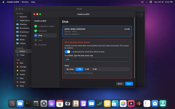 Choosing the install disk