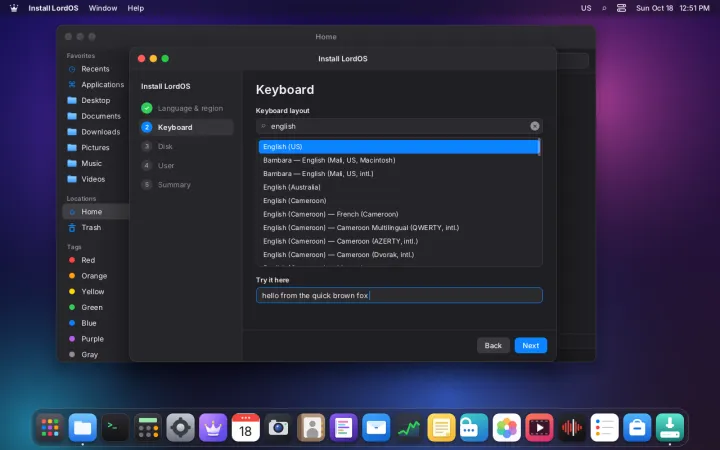 Installer keyboard layout