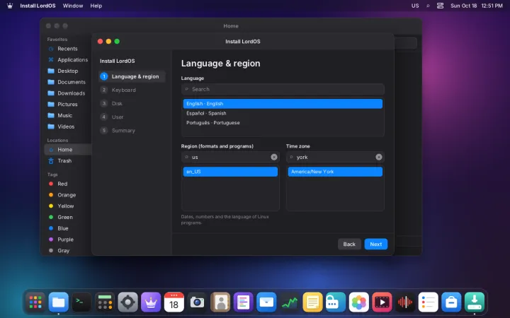 Installer language and region