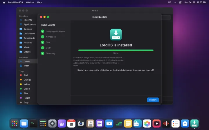 Ready to restart after installing