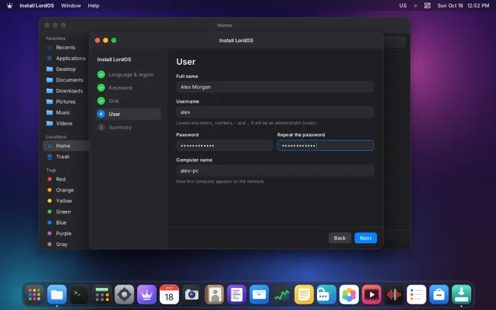 Creating the first user