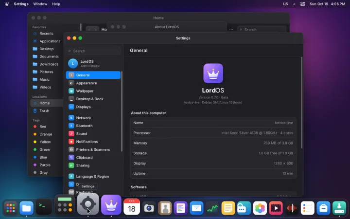 Settings on the live ISO