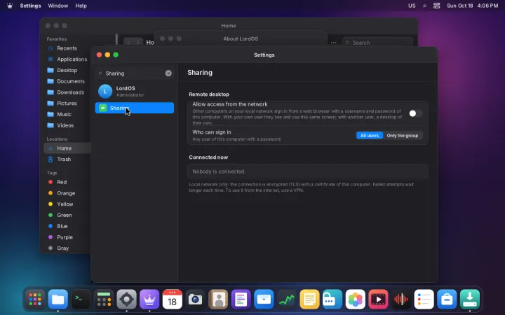 Sharing settings on the live ISO