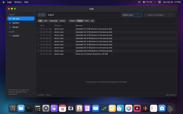 Live log stream