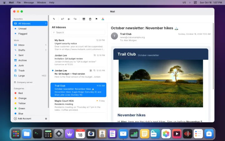 Mail inbox with a newsletter